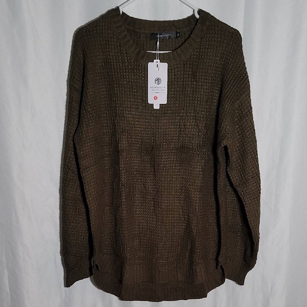 Green Knit Crewneck Sweater with Relaxed Fit